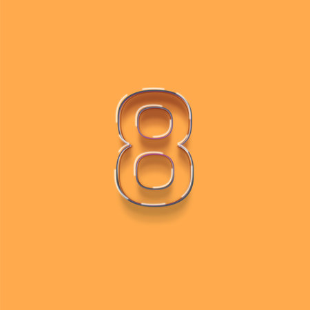 number 8 with shadow on orange background - 3d illustration of numbers