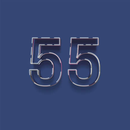 55 number with neon glow effect isolated on blue background. Vector illustrationの写真素材