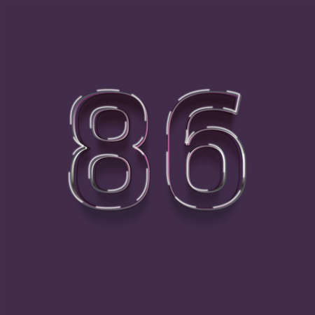 68 number with white outline and shadow - realistic, isolated on purple backgroundの写真素材
