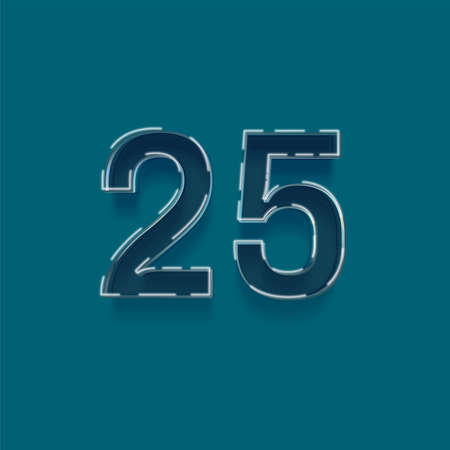 25 number with white outline and shadow, isolated on blue background.の写真素材
