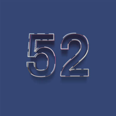 52 number with neon light effect on blue background, 3d renderingの写真素材
