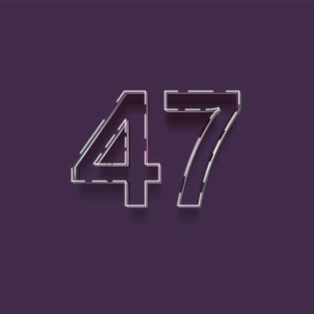Realistic neon number with shadow isolated on purple background. Vector illustrationの写真素材