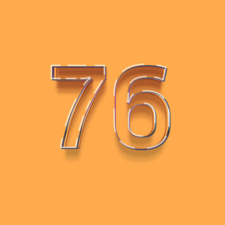 67 number with shadow effect orange background. 3D render of metallic font.の写真素材