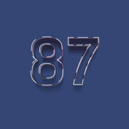 87 number with neon glow effect isolated on blue background, vector illustrationの写真素材