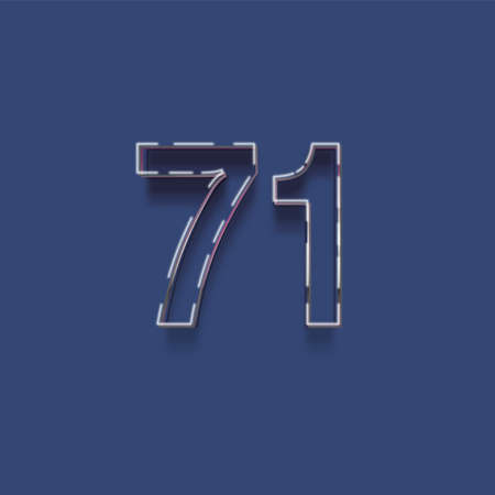 Realistic neon blue and white number 7 with shadow isolated on blue background, vector illustrationの写真素材