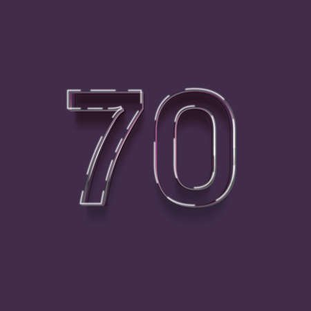 70 number with neon glow effect isolated on purple background, vector illustrationの写真素材