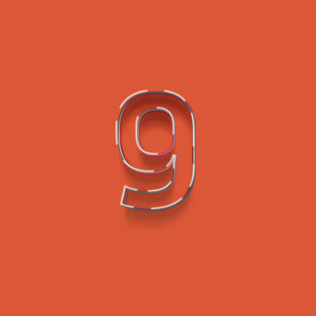 number 9 from a typeset, 3d render, orange backgroundの写真素材