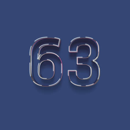 63 number with neon light effect on blue backgroundの写真素材