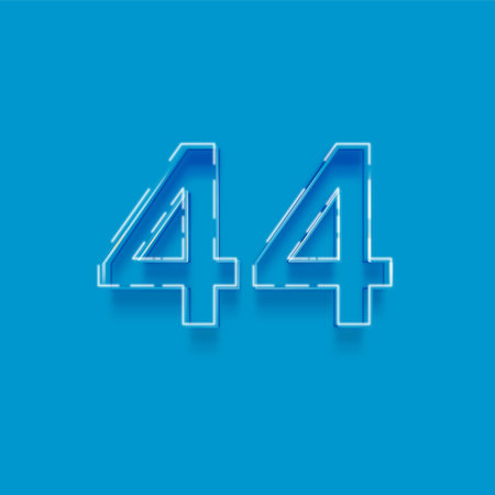 4 4 number neon light effect, vector illustration. Blue background.