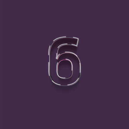 Realistic neon number 6 with shadow isolated on purple background. Vector illustration.の写真素材