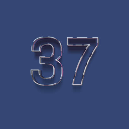 Realistic neon number 37 with shadow isolated on blue background. Vector illustration.の写真素材