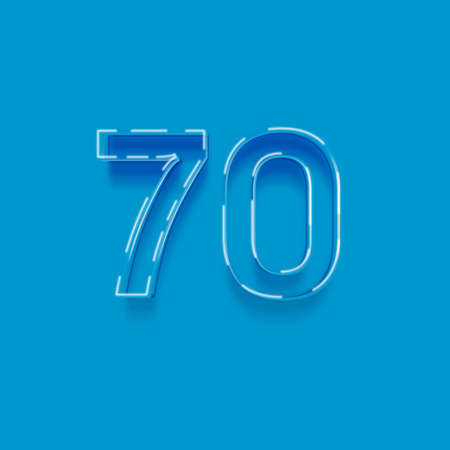 Number 70, blue neon font. Computer generated 3D photo rendering.の写真素材