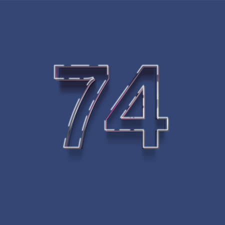 77 number with neon light effect on blue background, vector eps10の写真素材