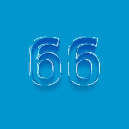 66 number with neon light effect. Blue background. 3d renderingの写真素材