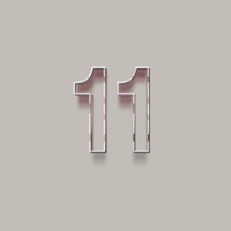number one from a typeset with shadow and light fill, isolated on grey background