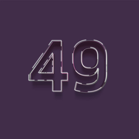 49 number with neon light effect isolated on purple background, vector illustration