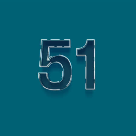 blue number 51 with white outline and shadow - 3D illustration of symbols isolated on green backgroundの写真素材