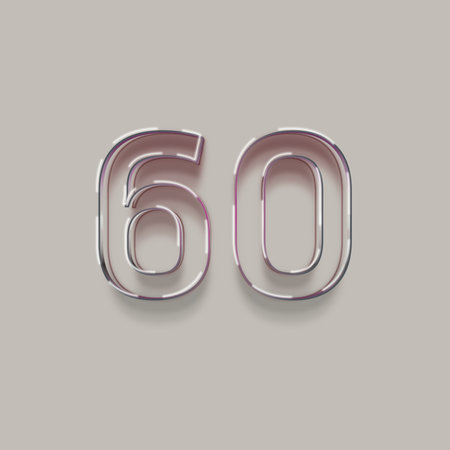 60 number with shadow effect - realistic 3d render, isolated on grey background