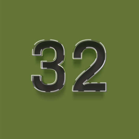 32 number on green background. 3d realistic vector font with shadow.の写真素材