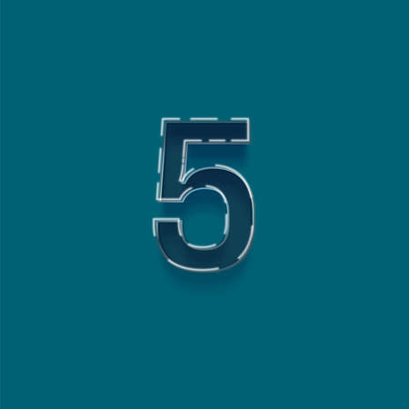 vector number 5 with shadow effect in blue color, isolated on green backgroundの写真素材