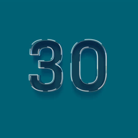 30 number with shadow effect in blue background, 3d realistic styleの写真素材