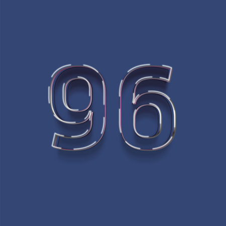 96 number with blue background and neon light effect, vector
