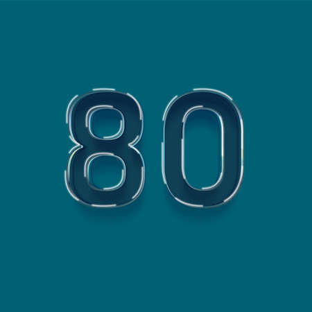 80 number with shadow effect in blue color, isolated on blue backgroundの写真素材