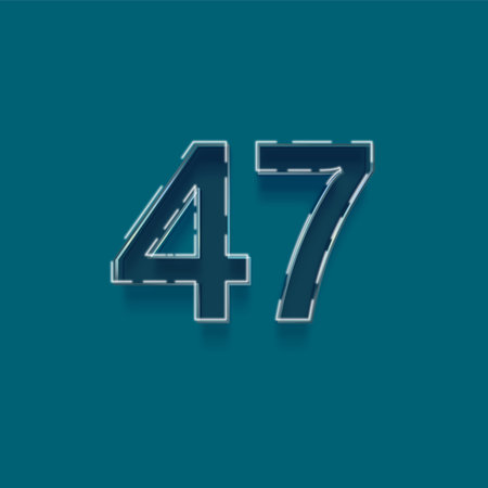 blue number 47 with white outline and shadow, isolated on blue background