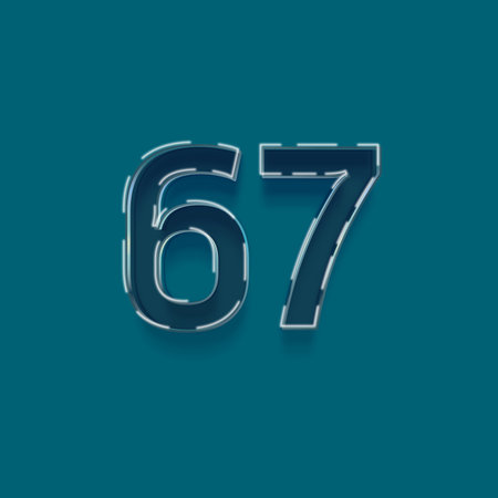 67 number with shadow effect on blue background. Paper art style. Vector illustration