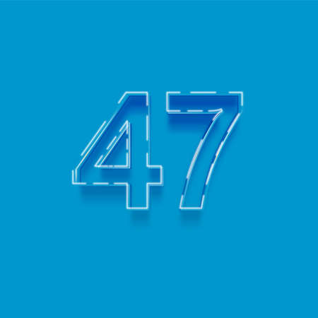 Number 47 blue neon light glow effect on blue background, vector illustrationの写真素材