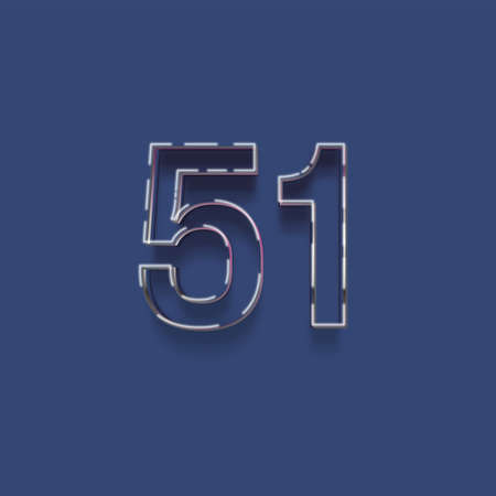 Neon number 51 with blue background and shadow, 3d renderingの写真素材