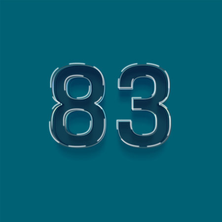 83 number with neon light effect, blue background. Vector graphic illustration.