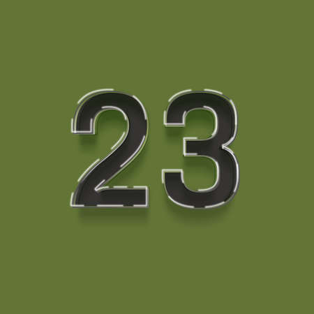 32 number with shadow and light green background, 3D illustration of numbersの写真素材