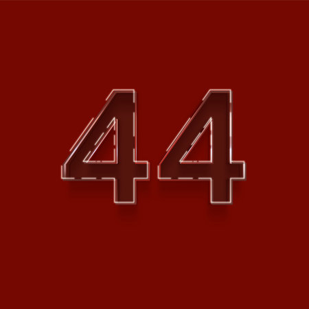 44 on a red background. Neon style, vector illustration.