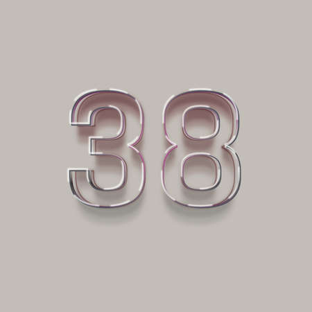 pink number 38 with shadow - 3d render, isolated on grey backgroundの写真素材