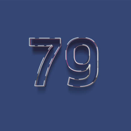7 9 number with neon glow effect isolated on blue background, vector illustrationの写真素材