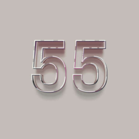 55 number with shadow effect - realistic 3d render, isolated on grey backgroundの写真素材