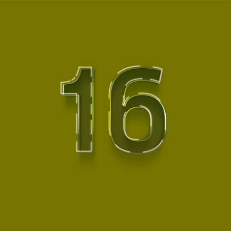 16 number from green to black with shadow isolated on gray background, 3D illustration of numbersの写真素材