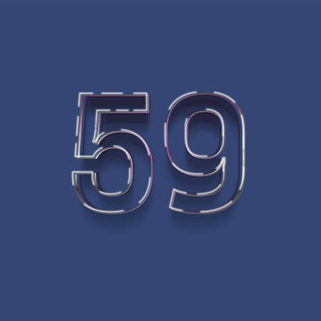 55 number with neon light effect, isolated on blue background. 3d renderingの写真素材