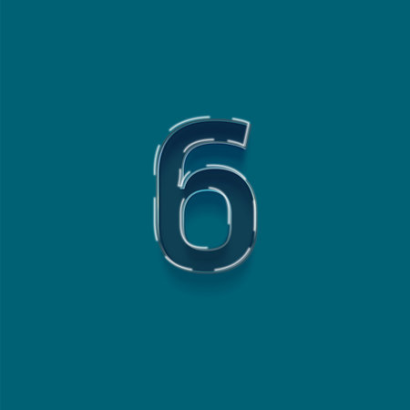 blue number 6 with shadow effect, isolated on blue background, vector illustration