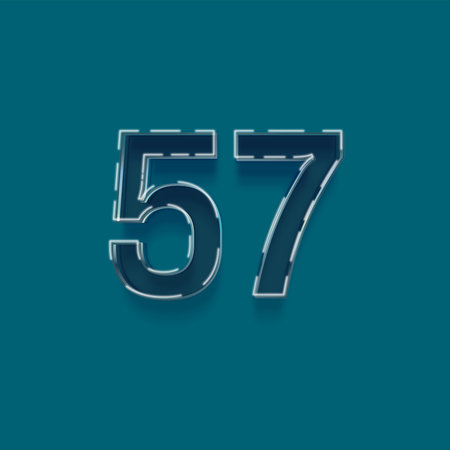 number 57 with shadow effect on blue background, vector design of numbers