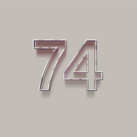 number seventy four from a typeset with shadow and light gray background