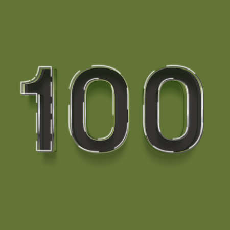 100 number as a 3D illustration, with shadow on a green backgroundの写真素材