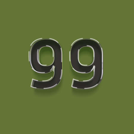99 number on green background. 3D illustration of number for your graphic design.の写真素材