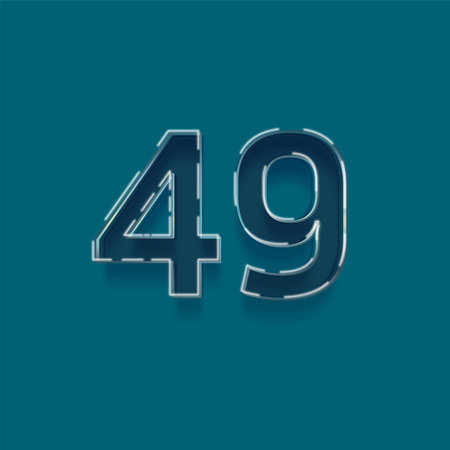 blue number 49 with white outline and shadow - vector illustration of numbers