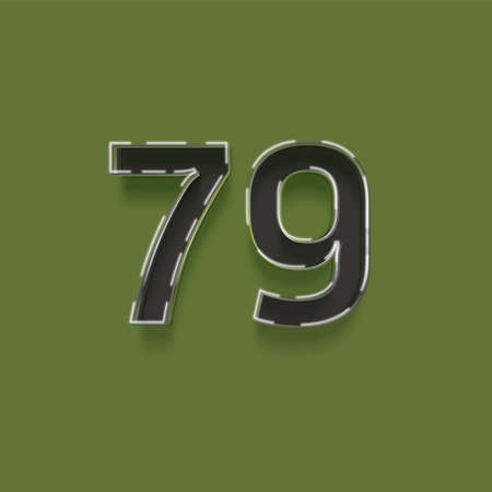 79 number on green background. 3D number with shadow and light reflectionsの写真素材