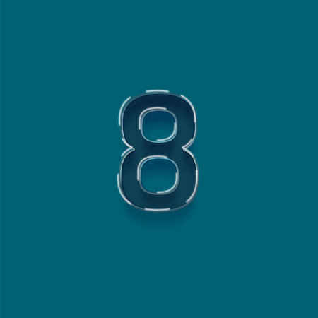 Vector number eight in light blue color with shadow, isolated on green background
