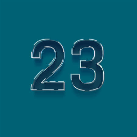 blue number 23 with white outline and shadow - 3d illustration, isolated on green backgroundの写真素材