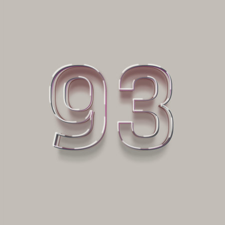 93 number with shadow and editable stroke, isolated on grey background