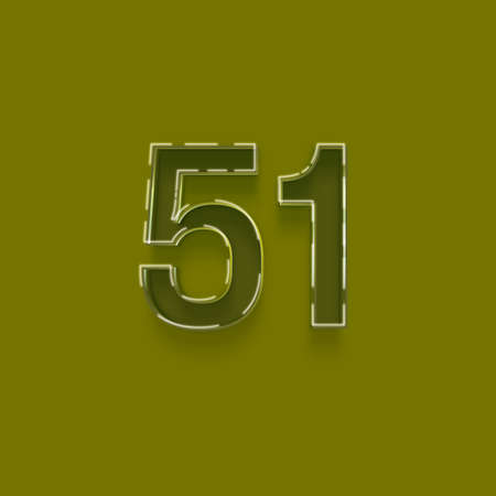 number 51 from white to green with shadow - isolated on green background, 3D illustration of symbolsの写真素材